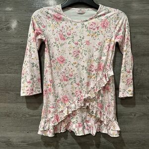 Pete + Lucy Toddler 10 /12 Dress Long Sleeve Rose Floral With Ruffles
